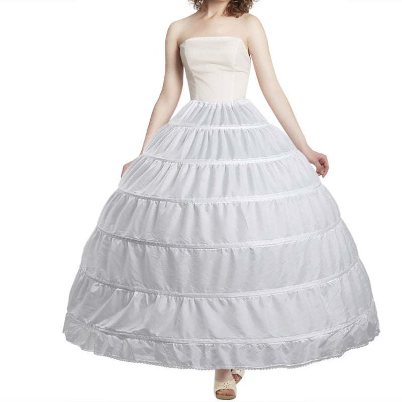 VeMee Full 6 Hoop Skirt Floor Length Crinoline Underskirt for Wedding Dress Petticoat (One Size, 6 hoops-White) - Image 2