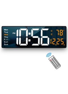 Digital Wall Clock Large Display 16.2 Inch Large Wall Clocks LED Digital Clock with Remote Control for Living Room Decor Automatic Brightness Dimmer Big Clock with Date Week Temperature