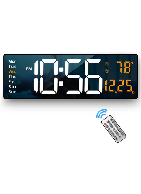 Digital Wall Clock Large Display 16.2 Inch Large Wall Clocks LED Digital Clock with Remote Control for Living Room Decor Automatic Brightness Dimmer Big Clock with Date Week Temperature