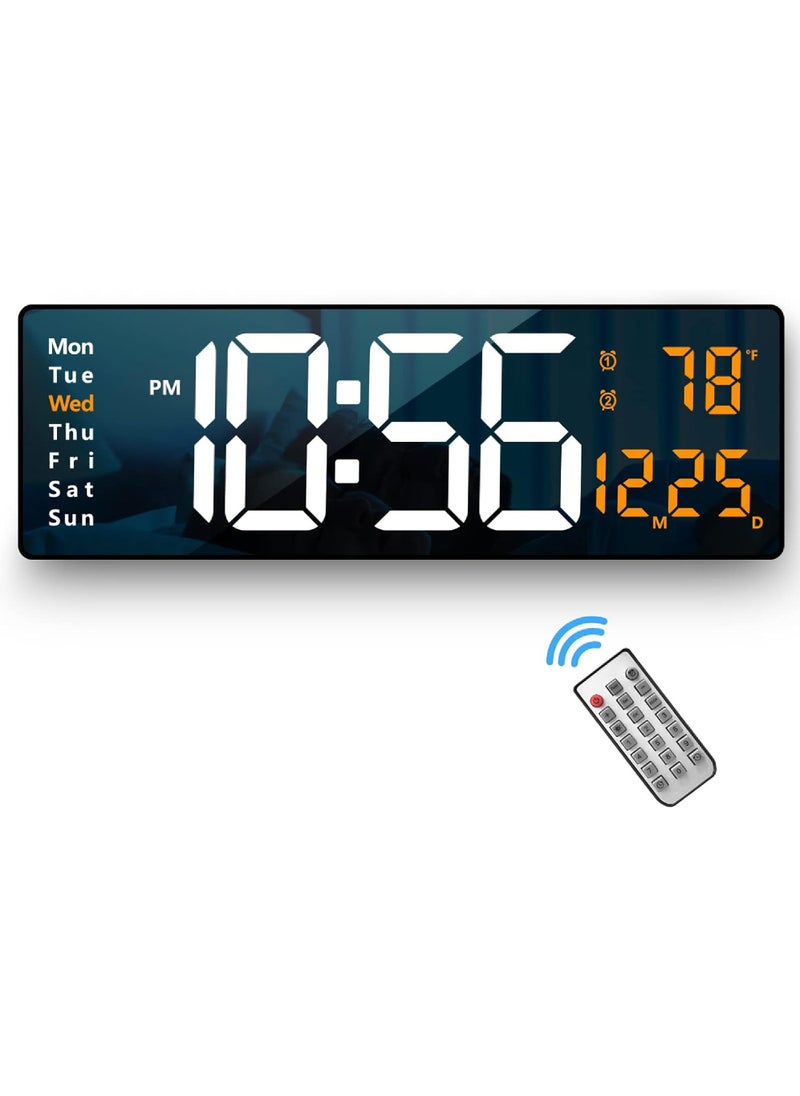 Rock Pow Digital Wall Clock Large Display 16.2 Inch Large Wall Clocks LED Digital Clock with Remote Control for Living Room Decor Automatic Brightness Dimmer Big Clock with Date Week Temperature  - Image 1