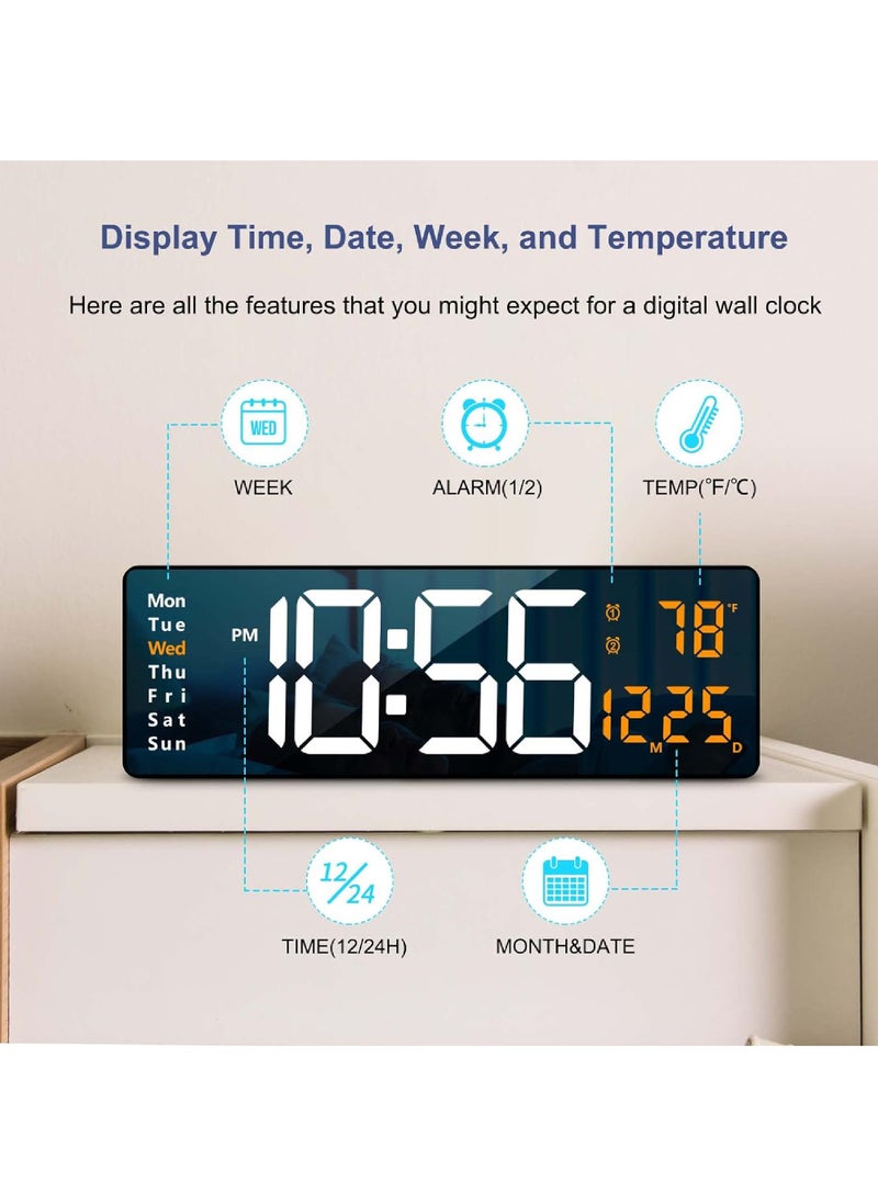 Rock Pow - Digital Wall Clock Large Display 16.2 Inch Large Wall Clocks LED Digital Clock with Remote Control for Living Room Decor Automatic Brightness Dimmer Big Clock with Date Week Temperature - Image 1