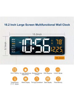 Rock Pow Digital Wall Clock Large Display 16.2 Inch Large Wall Clocks LED Digital Clock with Remote Control for Living Room Decor Automatic Brightness Dimmer Big Clock with Date Week Temperature  - Image 3