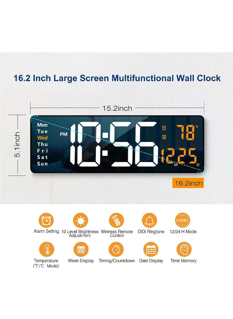 Rock Pow Digital Wall Clock Large Display 16.2 Inch Large Wall Clocks LED Digital Clock with Remote Control for Living Room Decor Automatic Brightness Dimmer Big Clock with Date Week Temperature  - Image 3