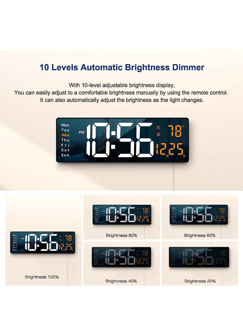 Rock Pow Digital Wall Clock Large Display 16.2 Inch Large Wall Clocks LED Digital Clock with Remote Control for Living Room Decor Automatic Brightness Dimmer Big Clock with Date Week Temperature  - Image 5