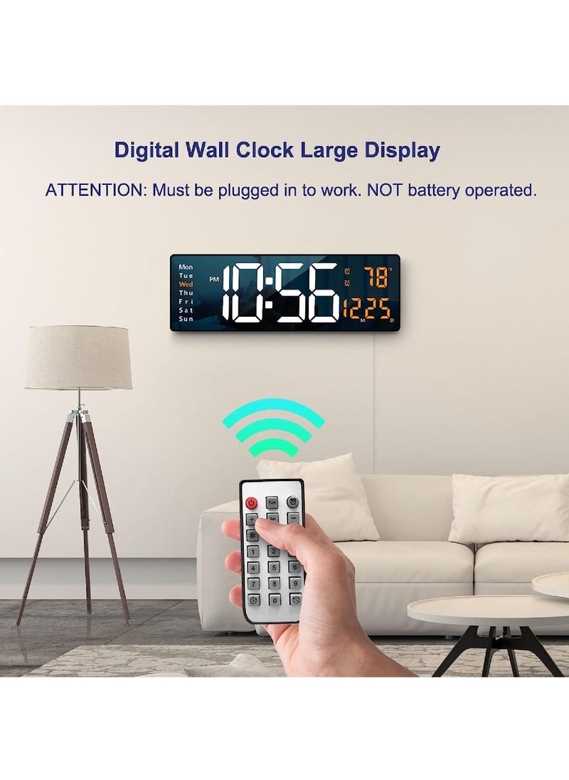 Rock Pow Digital Wall Clock Large Display 16.2 Inch Large Wall Clocks LED Digital Clock with Remote Control for Living Room Decor Automatic Brightness Dimmer Big Clock with Date Week Temperature  - Image 2