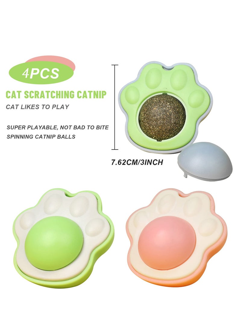 Zikra 4 Pcs Catnip Ball Toy, Wall Cat Paw Shape Catnip Toy Pure Natural Mint Leaves Rotatable Indoor Snap on Wall Cat Chew Toy Kitten Teeth Cleaning Cat Supplies - Image 4