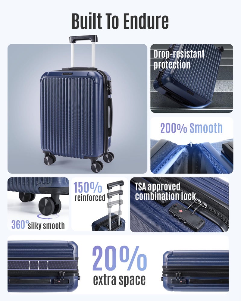 LIGHT FLIGHT Carry On Luggage 22x14x9 Airline Approved, Durable Hard Shell Carry On Suitcases with Wheels, Expandable Hardside Lightweight Travel Luggage with TSA Lock 20 Inch Carry on, Dark Blue - Image 2