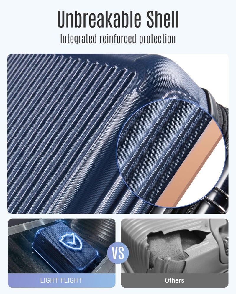 LIGHT FLIGHT Carry On Luggage 22x14x9 Airline Approved, Durable Hard Shell Carry On Suitcases with Wheels, Expandable Hardside Lightweight Travel Luggage with TSA Lock 20 Inch Carry on, Dark Blue - Image 4