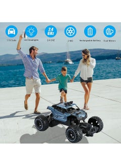 Swift RC سيارة التحكم عن بعد القابلة لإعادة الشحن الوحش الشاحنات 2.4 جيجا هرتز RC سيارة شاحنة الزاحف مع بطاريات قابلة للشحن للبنين الأطفال والكبار، أزرق فاتح  - Image 2