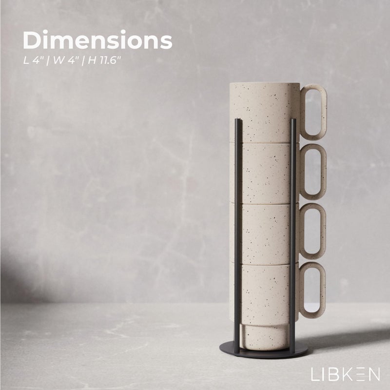 LIBKEN Stackable Coffee Mug Set with Black Stand - 4x8oz Ceramic Mugs with Unique Sprinkled Optics - Powder Coated Metal Rack - Dishwasher-Safe - Microwave & Oven - Scandinavian Minimal Design - Image 3