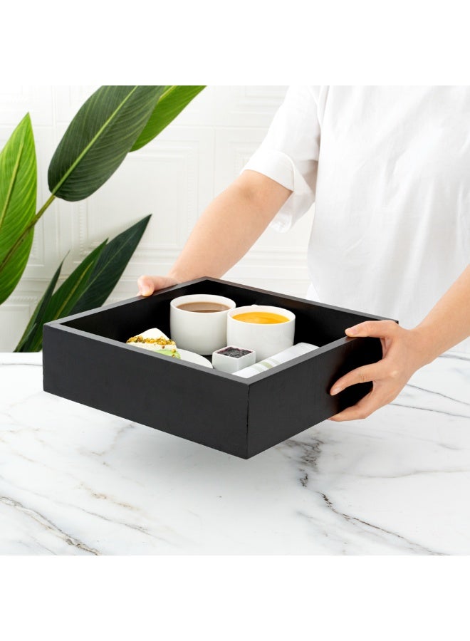 Restaurantware صينية خشبية 11.75 × 3.25 بوصة، صندوق خشبي مربع متين - مقاوم للكسر، مقاوم للتشقق، صينية صندوق خشبي من الخيزران الأسود، للطعام، والأدوات، والأواني - Image 5