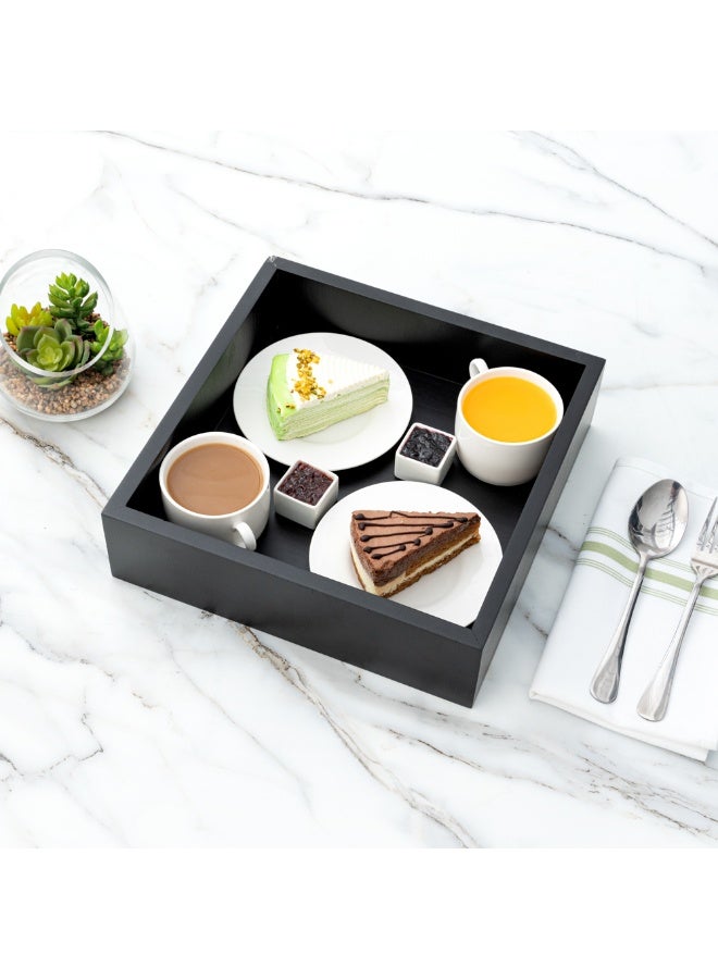 Restaurantware صينية خشبية 11.75 × 3.25 بوصة، صندوق خشبي مربع متين - مقاوم للكسر، مقاوم للتشقق، صينية صندوق خشبي من الخيزران الأسود، للطعام، والأدوات، والأواني - Image 3