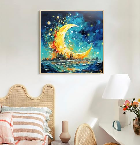 Offito Framed Paint by Numbers Kit for Adults Beginners & Kids Ages 8-12, Sea and Moon Acrylic Easy Paint by Number with Frame, Watercolor Paint by Number Kits on Canvas Framed (10 * 10 Inch, without Easel) - Image 3