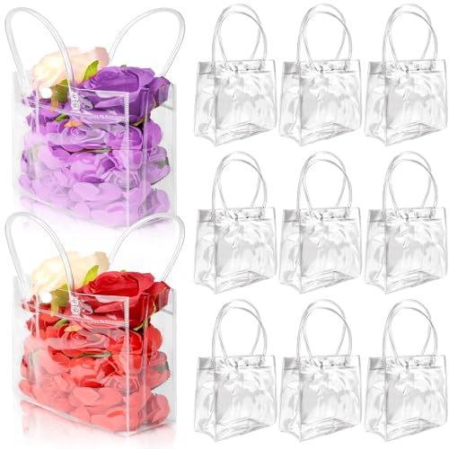 BadenBach 24 PCS Mini Clear Gift Bags with Handle,5.9" x 6.3" x 2.8",Small Transparent Plastic Gift Wrap Bags Bulk Reusable Clear Party Favor Goodie Bag for Boutique Wedding Birthday Christmas - Image 1