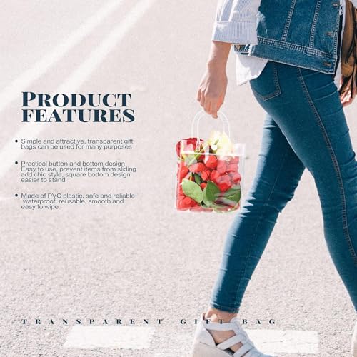 BadenBach 24 PCS Mini Clear Gift Bags with Handle,5.9" x 6.3" x 2.8",Small Transparent Plastic Gift Wrap Bags Bulk Reusable Clear Party Favor Goodie Bag for Boutique Wedding Birthday Christmas - Image 5