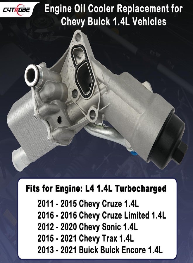 CYTROBE Engine Oil Cooler Filter Housing Assembly Adapter with Gasket, Filter Insert, Cap Compatible with 2011-2021 Chevy Cruze Sonic Trax Buick Encore 1.4L Turbo Replace 55566784 918-428 55565388 88179-91400 - Image 3