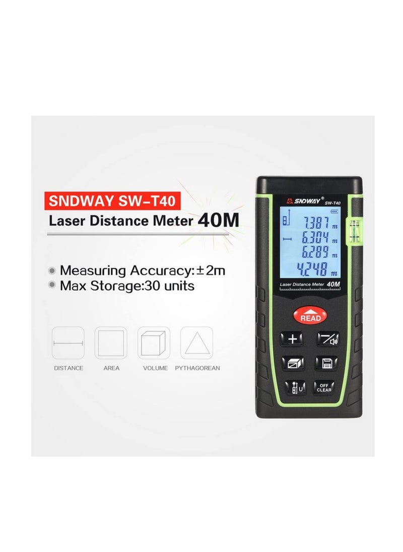 SNDWAY - SNDWAY SW T40 digital laser rangefinder 40m distance meter tape measure area volume dilatometer - Image 1