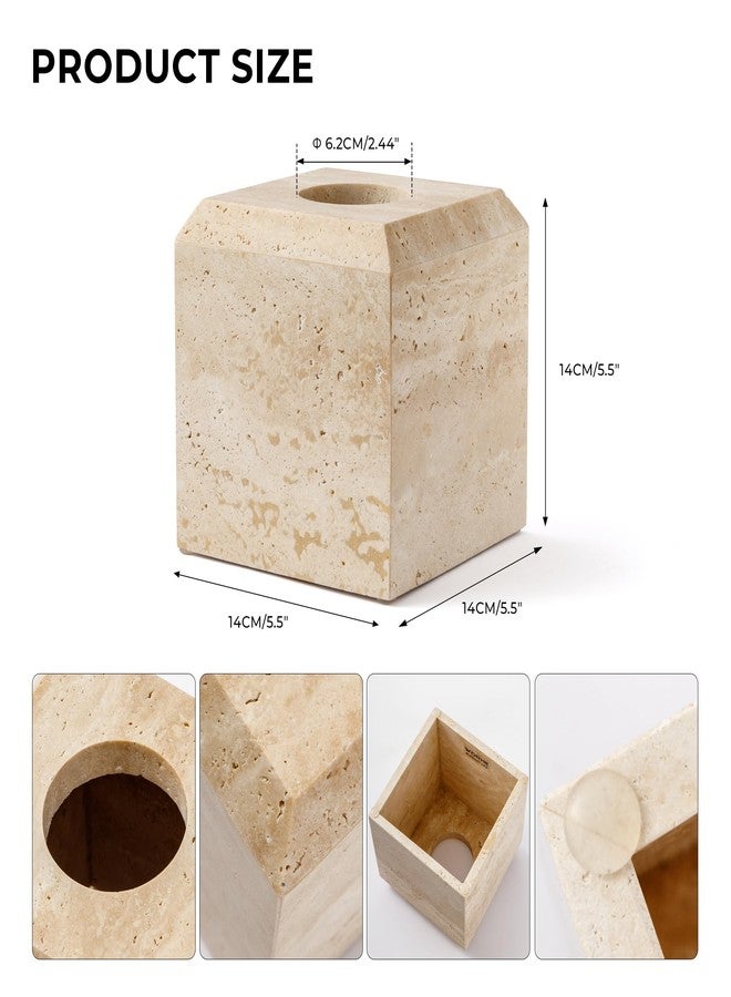WORHE Tissue Box Cover Italy Natural Travertine Stone Heavy Duty Square Facial Toilet Paper Holder for Bathroom Living Room Bedroom Dresser Kitchen Minimalistic Office Home Decor Beige (TBC145WT) - Image 3