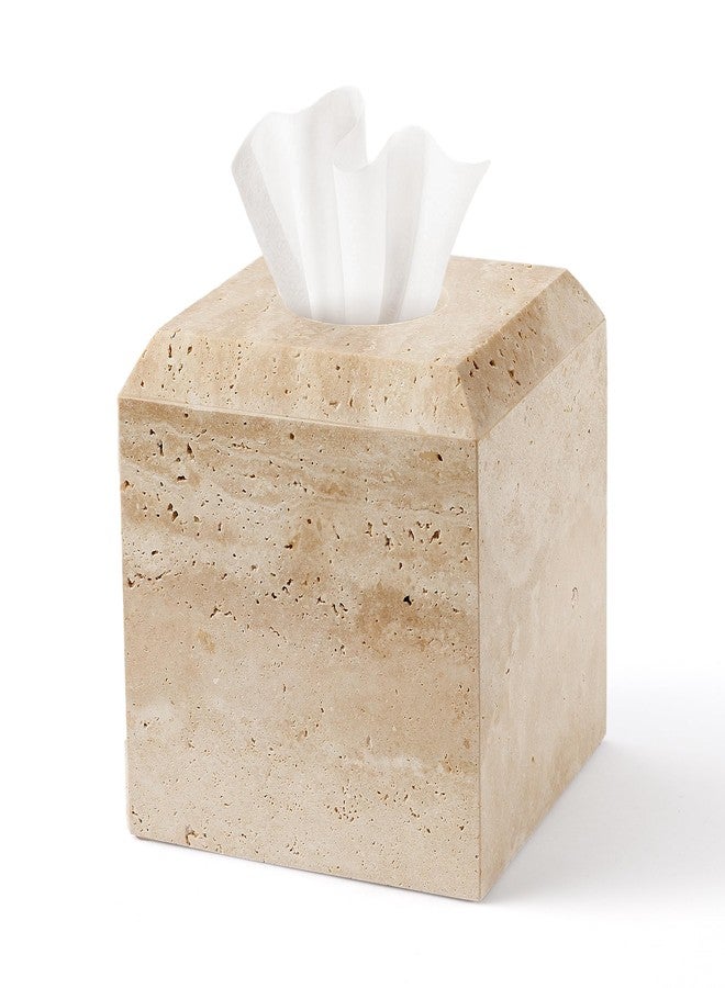 WORHE Tissue Box Cover Italy Natural Travertine Stone Heavy Duty Square Facial Toilet Paper Holder for Bathroom Living Room Bedroom Dresser Kitchen Minimalistic Office Home Decor Beige (TBC145WT) - Image 1