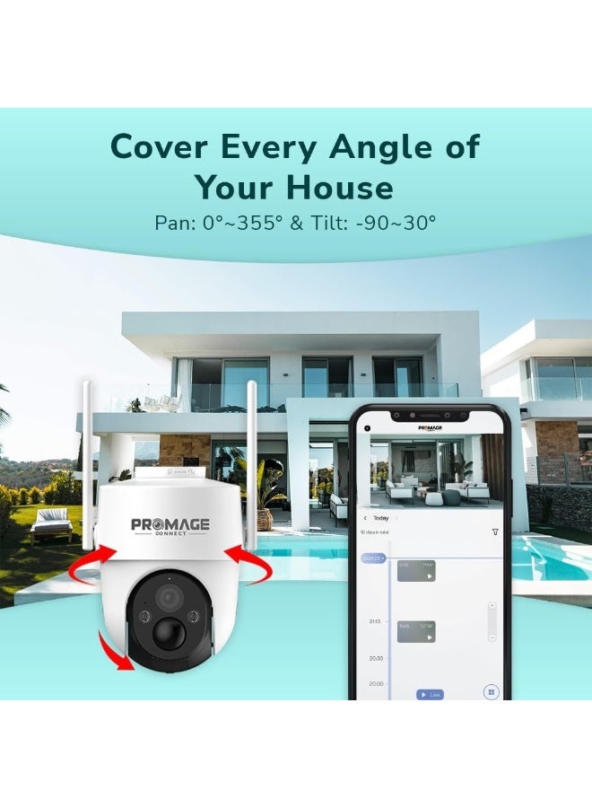 برو ميج كاميرا بروميدج كونكت سيل 2T خارجية تعمل بالطاقة الشمسية بدقة 4G PTZ مقاومة للماء IP65 تتبع حركة رؤية ليلية ملونة بطارية 10000 مللي أمبير تسجيل مستمر تخزين سحابي ودعم بطاقة ذاكرة حتى 256GB - Image 2