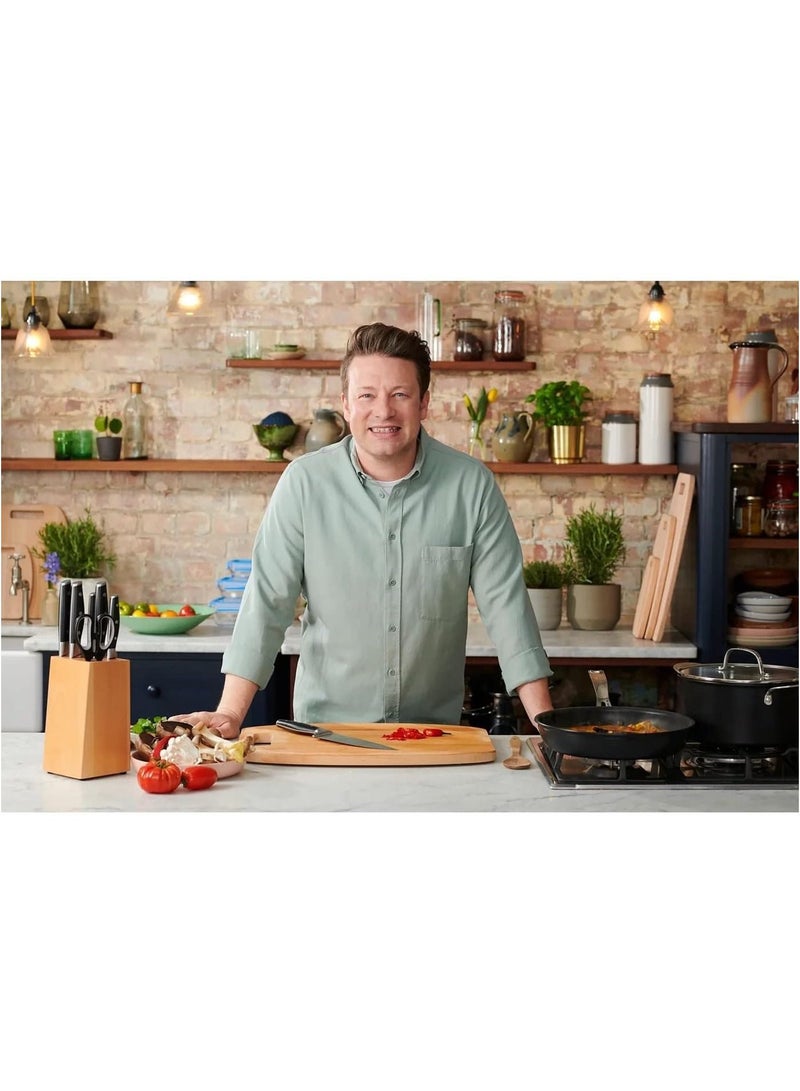 Tefal Jamie Oliver K26708 Steak Knife Set 4 Piece 12CM Stainless Steel  Steak Cutlery Set For 4 People  Steak Knives With Non-slip Handles  Grill Cutlery  Stainless Steel  Black  Silver