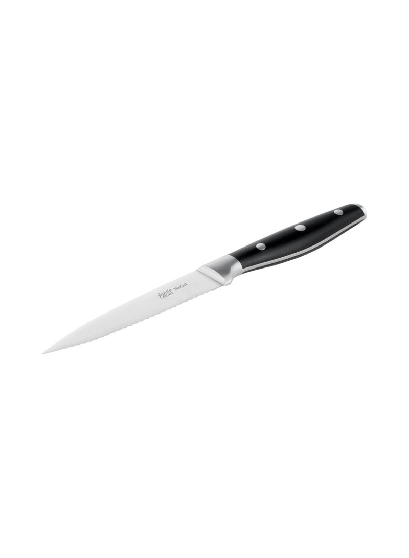 Tefal Jamie Oliver K26708 Steak Knife Set 4 Piece 12CM Stainless Steel  Steak Cutlery Set For 4 People  Steak Knives With Non-slip Handles  Grill Cutlery  Stainless Steel  Black  Silver