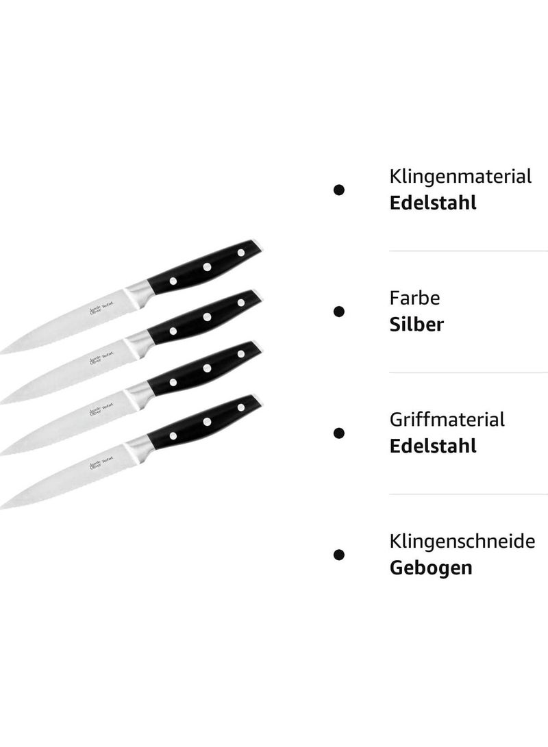 Tefal Jamie Oliver K26708 Steak Knife Set 4 Piece 12CM Stainless Steel  Steak Cutlery Set For 4 People  Steak Knives With Non-slip Handles  Grill Cutlery  Stainless Steel  Black  Silver