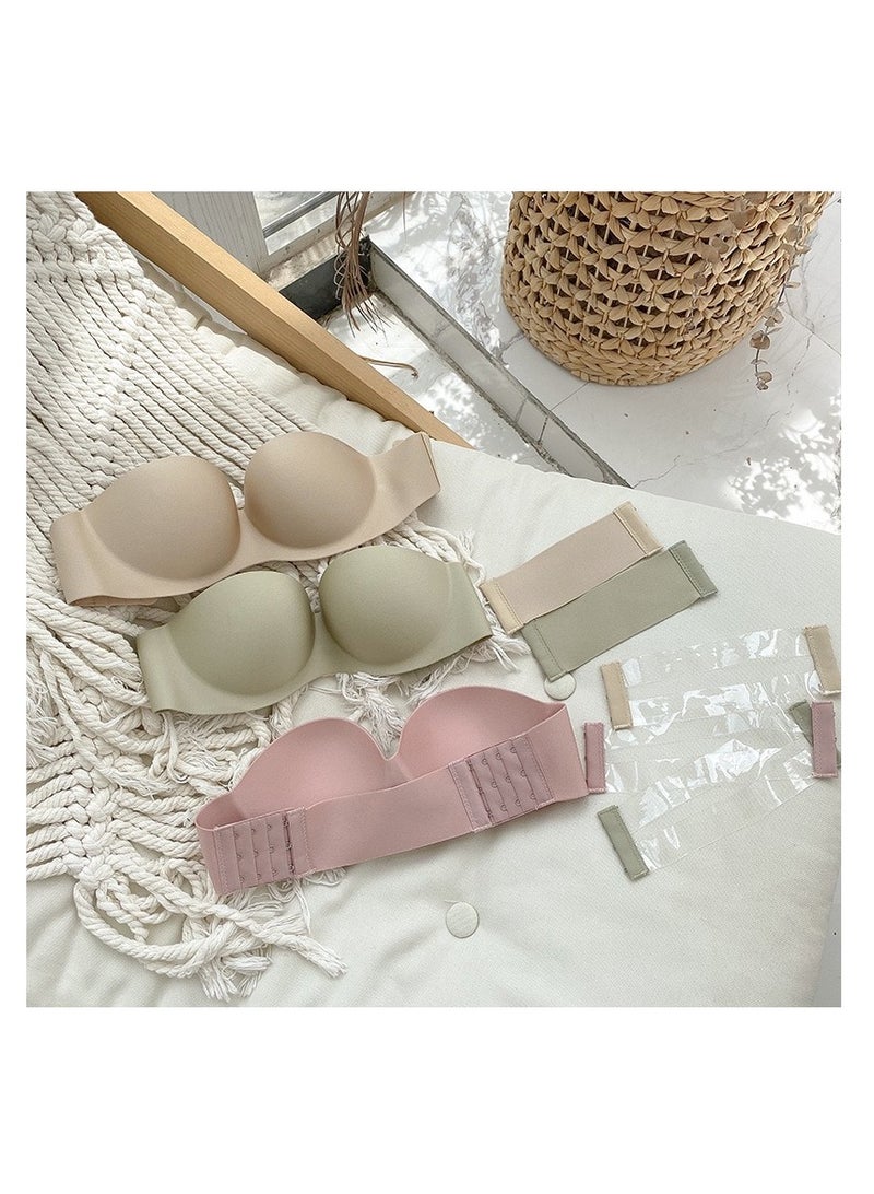 3 Pieces Women Strapless Bra with Optional Transparent Straps Push Up Bra  - Image 1