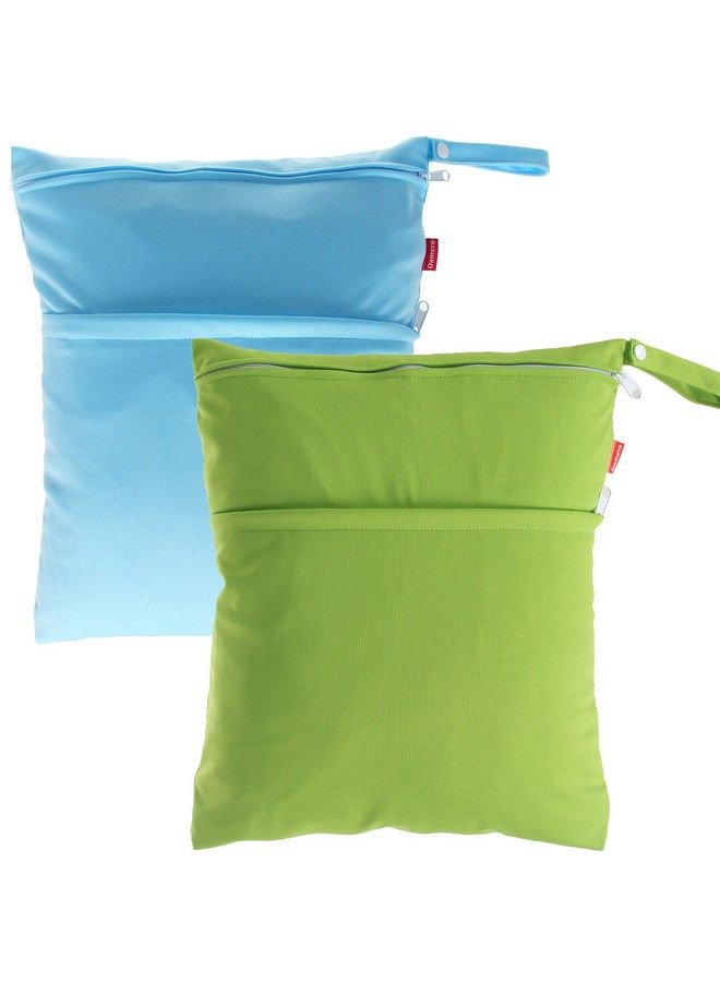 Damero 2Pcs Pack Cute Travel Baby Wet And Dry Cloth Diaper Organizer Bag(Large Green+Light Blue) - Image 2