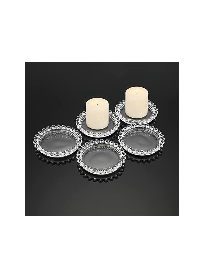 The Bros 5PCS Clear Glass Candle Plates Glass Pillar Candle Holder Plates, Transparent Glass Candle Coaster Holder Small Round Candle Trays for Pillar Candle Modern Candle Centerpiece for Table Wedding - Image 2