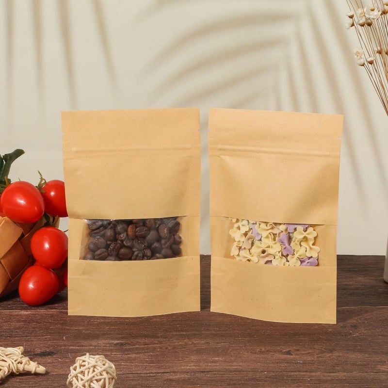 ENNIYU 100 Pcs Resealable bags, 3.5" x 5.5" Sealable Stand Up Kraft Paper Bags with Matte Window, Zip Lock Food Storage Bags for Packaging Products - Image 5