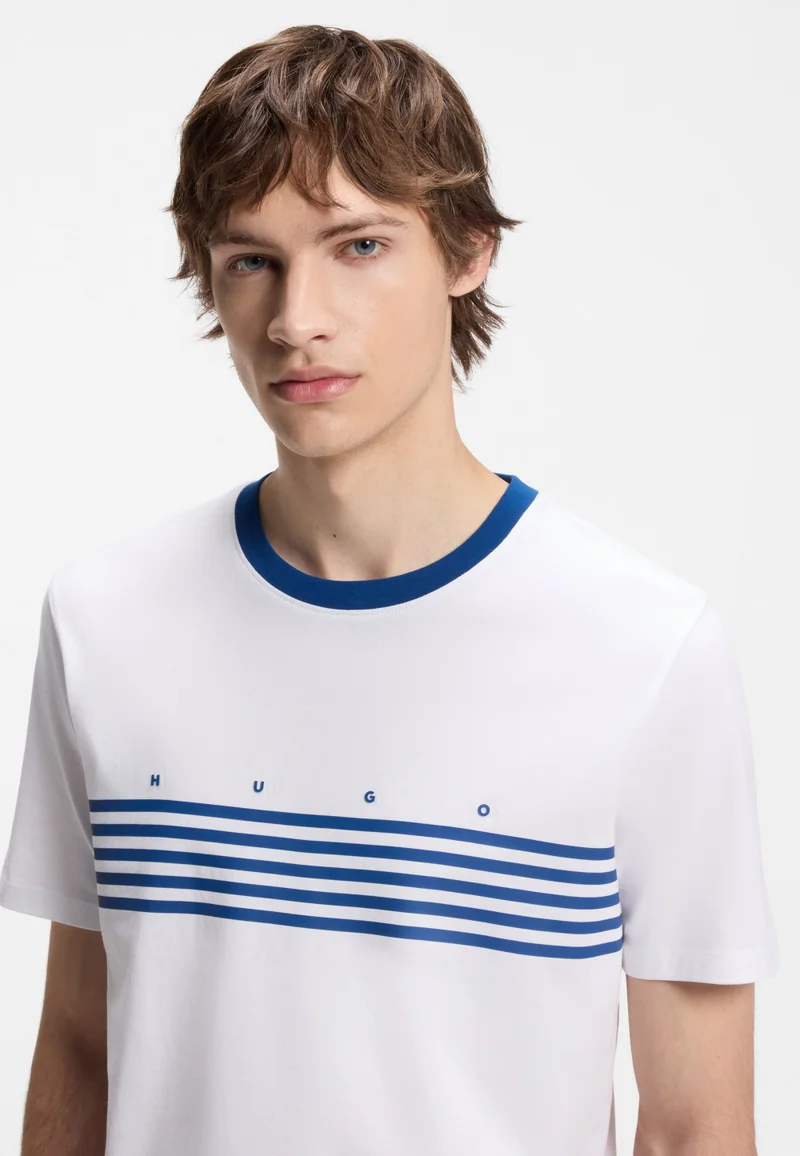 HUGO White Cotton T-shirt with printed stripes for Men | Best Price UAE