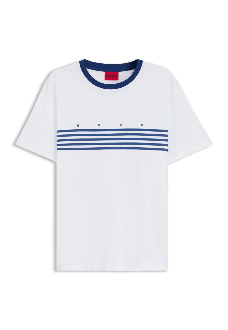 HUGO White Cotton T-shirt with printed stripes for Men | Best Price UAE
