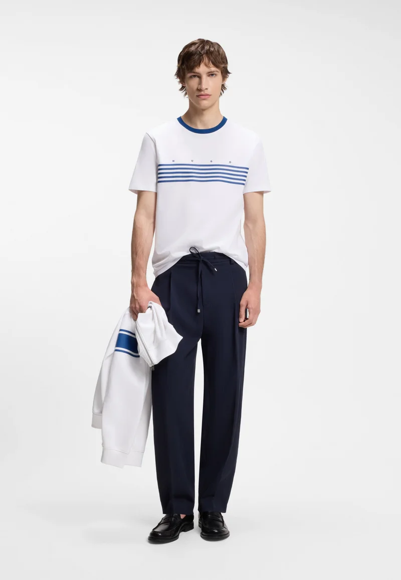 HUGO White Cotton T-shirt with printed stripes for Men | Best Price UAE