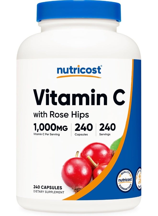 Nutricost Glutenfree Vitamin C With Rose Hips Supplement 1025Mg, 240 Capsules - Image 1