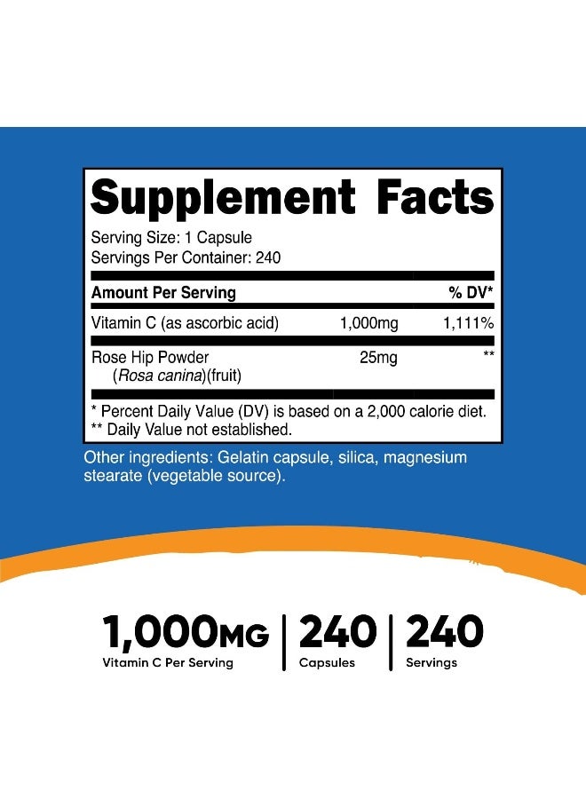 Nutricost Glutenfree Vitamin C With Rose Hips Supplement 1025Mg, 240 Capsules - Image 2