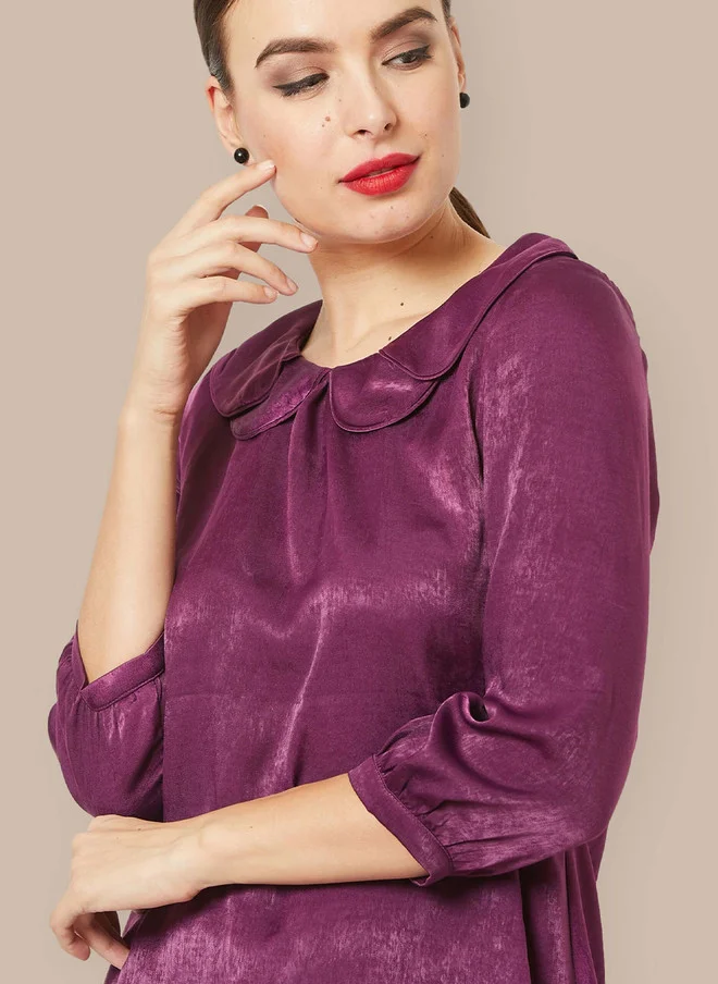 سولت اتاير SALT ATTIRE Women Solid Round Neck Top in Purple