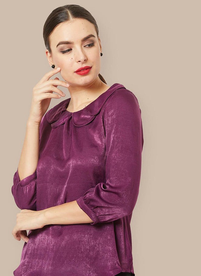 SALT ATTIRE Women Solid Round Neck Top in Purple - Image 5