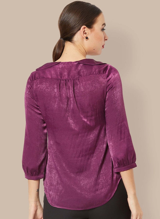 SALT ATTIRE Women Solid Round Neck Top in Purple - Image 4