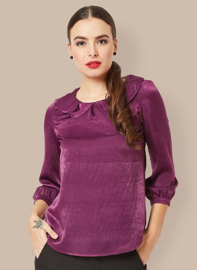 SALT ATTIRE Women Solid Round Neck Top in Purple - Image 1