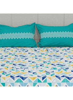 Trident Trident Bedsheet Set - Urban Comfort Collection, 100% Cotton Bedsheet for Double Bed (1 Queen Size Bedsheet with 2 Pillow Covers) Superior Softness, 144 Thread Count - Trippy Triangles Blue  - Image 3