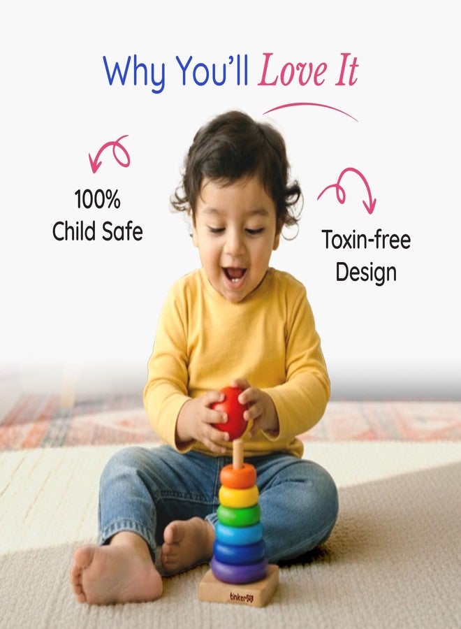 Tinker Box TinkerBox Ring Stacker | 9+ Months | Montessori Wooden Stacking Toy for Toddlers & Kids | STEM Learning Puzzle for Shape, Size & Color Recognition | Safe & Durable Wooden Toy - Image 5