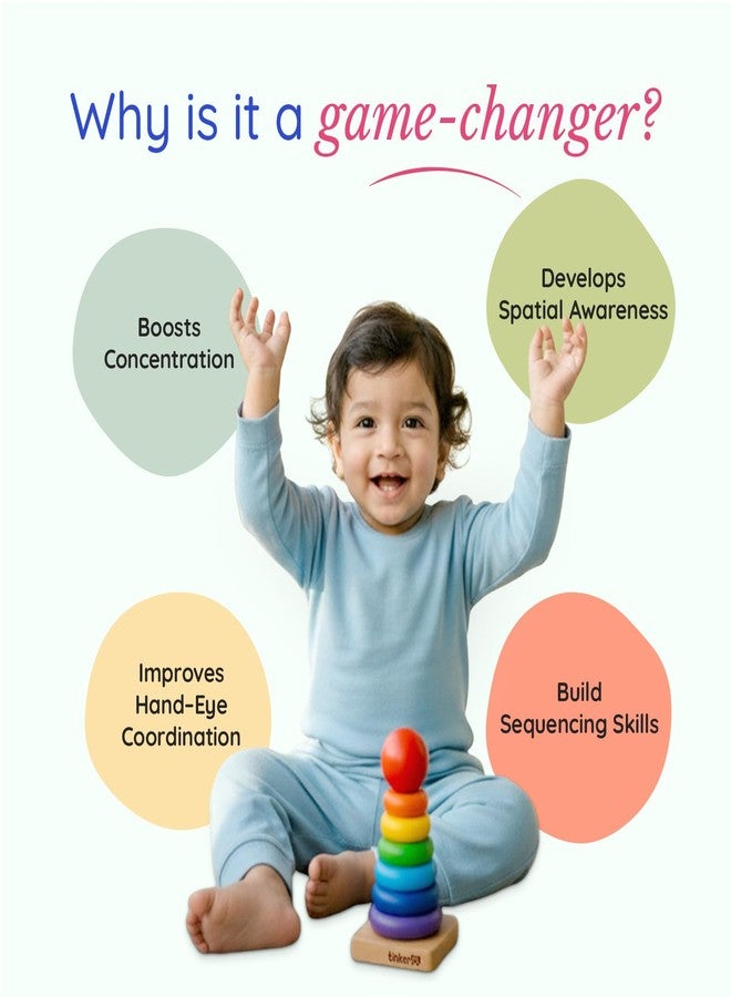 Tinker Box TinkerBox Ring Stacker | 9+ Months | Montessori Wooden Stacking Toy for Toddlers & Kids | STEM Learning Puzzle for Shape, Size & Color Recognition | Safe & Durable Wooden Toy - Image 4