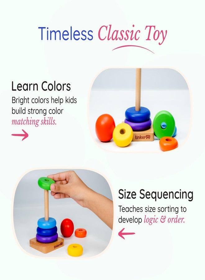 Tinker Box TinkerBox Ring Stacker | 9+ Months | Montessori Wooden Stacking Toy for Toddlers & Kids | STEM Learning Puzzle for Shape, Size & Color Recognition | Safe & Durable Wooden Toy - Image 3