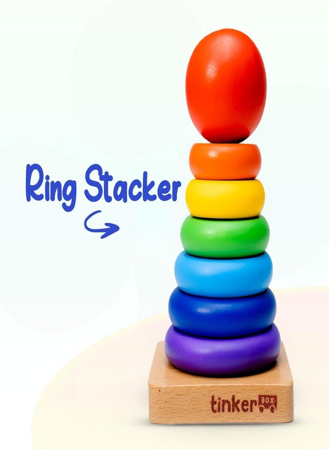 Tinker Box TinkerBox Ring Stacker | 9+ Months | Montessori Wooden Stacking Toy for Toddlers & Kids | STEM Learning Puzzle for Shape, Size & Color Recognition | Safe & Durable Wooden Toy - Image 2