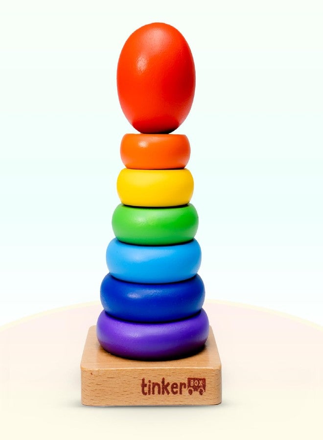 Tinker Box TinkerBox Ring Stacker | 9+ Months | Montessori Wooden Stacking Toy for Toddlers & Kids | STEM Learning Puzzle for Shape, Size & Color Recognition | Safe & Durable Wooden Toy - Image 1