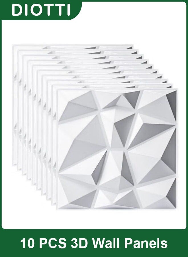 DIOTTI 10PCS 3D Wall Panels, PVC Waterproof Diamond Textured Wall Tiles for Modern Decor, Accent Wall Panels for Living Room, Bedroom, Office, Hotel – Matt White, Covers 9.7 Sq.Ft (30cm x 30cm) - Image 1
