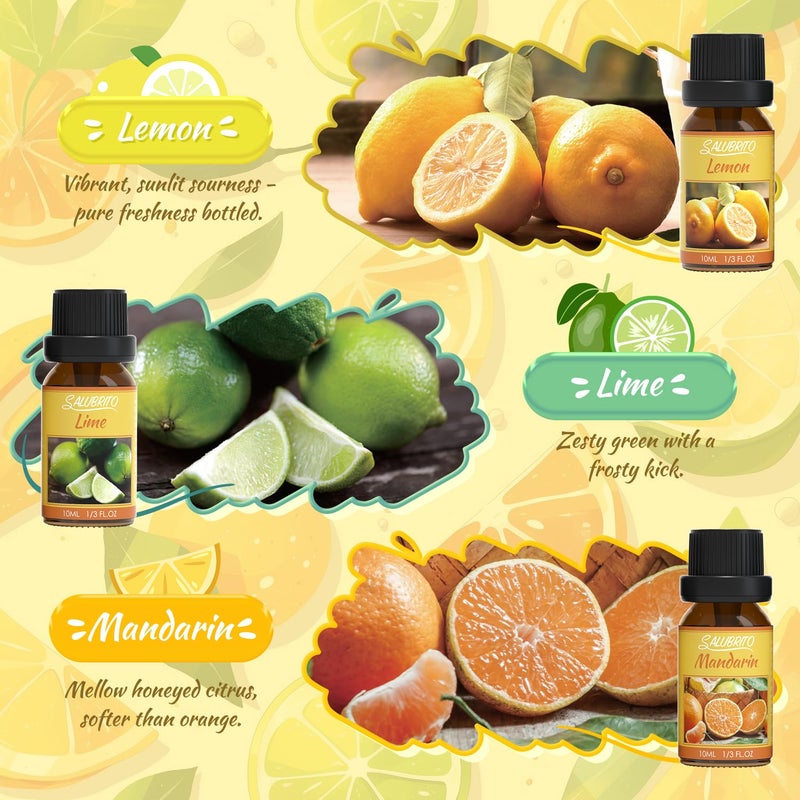 Salubrito Citrus Essential Oils Set for Diffuser, Fragrance Oil | Sweet Orange, Bergamot, Lemon, Grapefruit, Mandarin Orange, Lime Scented Oil for Soap Making, Candle Making - Image 3