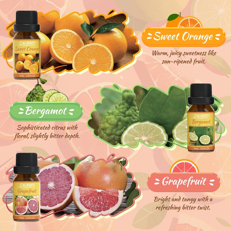 Salubrito Citrus Essential Oils Set for Diffuser, Fragrance Oil | Sweet Orange, Bergamot, Lemon, Grapefruit, Mandarin Orange, Lime Scented Oil for Soap Making, Candle Making - Image 4