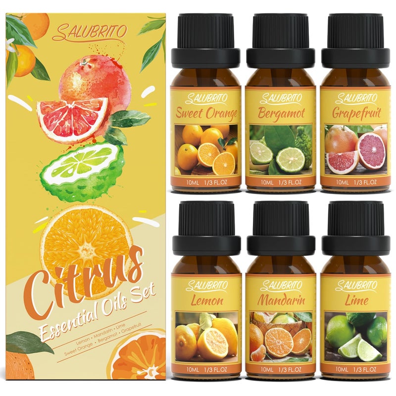 Salubrito Citrus Essential Oils Set for Diffuser, Fragrance Oil | Sweet Orange, Bergamot, Lemon, Grapefruit, Mandarin Orange, Lime Scented Oil for Soap Making, Candle Making - Image 1